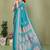 blue blocked printed daily wear chiffon georgette saree with blouse