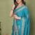 blue blocked printed daily wear chiffon georgette saree with blouse