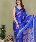 blue blocked printed daily wear chiffon georgette saree with blouse