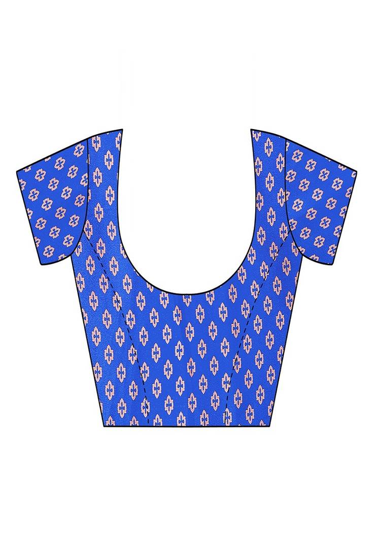 blue blocked printed daily wear chiffon georgette saree with blouse