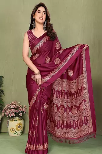 pink blocked printed daily wear chiffon georgette saree with blouse
