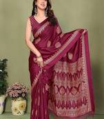 pink blocked printed daily wear chiffon georgette saree with blouse