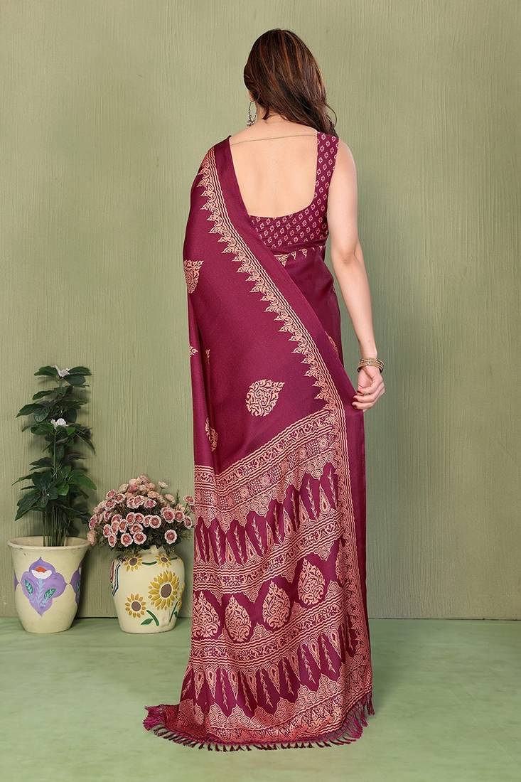 pink blocked printed daily wear chiffon georgette saree with blouse