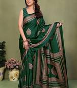 green printed, blocked printed daily wear chiffon, georgette saree with blouse