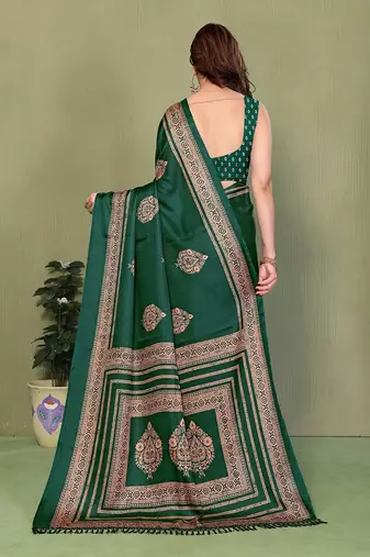 green printed, blocked printed daily wear chiffon, georgette saree with blouse
