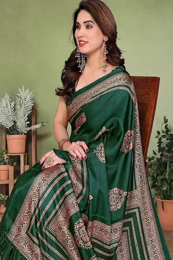 green printed, blocked printed daily wear chiffon, georgette saree with blouse