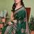 green printed, blocked printed daily wear chiffon, georgette saree with blouse