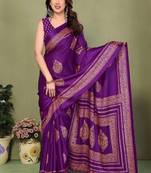 purple printed, blocked printed daily wear chiffon, georgette saree with blouse