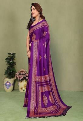 purple printed, blocked printed daily wear chiffon, georgette saree with blouse 3