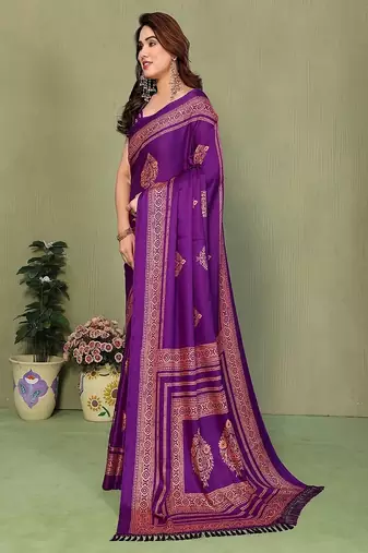 purple printed, blocked printed daily wear chiffon, georgette saree with blouse