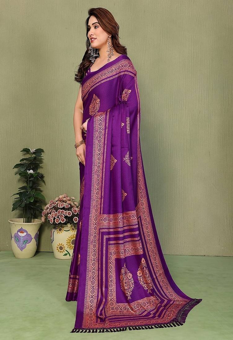 purple printed, blocked printed daily wear chiffon, georgette saree with blouse