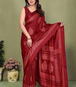 maroon printed, blocked printed daily wear chiffon, georgette saree with blouse