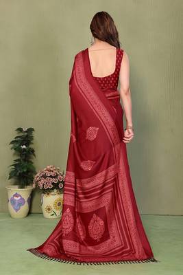 maroon printed, blocked printed daily wear chiffon, georgette saree with blouse 2