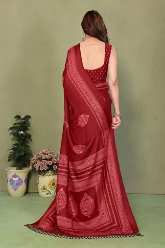 maroon printed, blocked printed daily wear chiffon, georgette saree with blouse