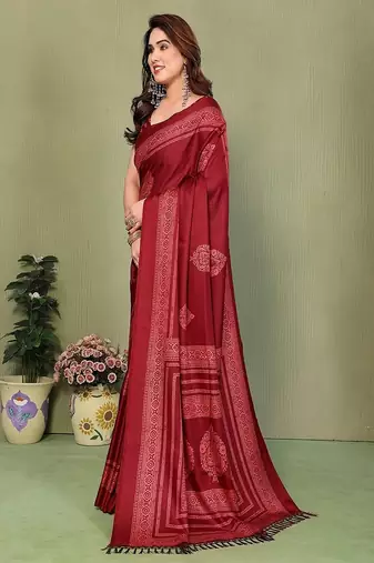 maroon printed, blocked printed daily wear chiffon, georgette saree with blouse