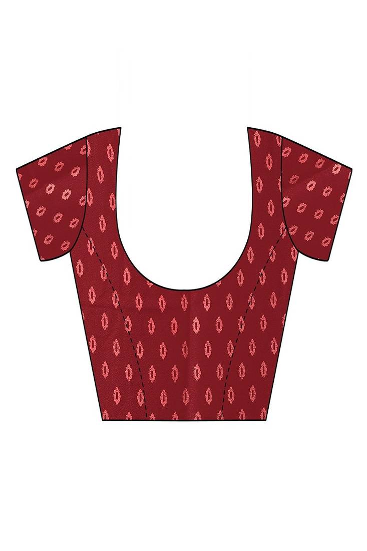 maroon printed, blocked printed daily wear chiffon, georgette saree with blouse