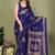 blue printed, blocked printed daily wear chiffon, georgette saree with blouse
