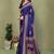 blue printed, blocked printed daily wear chiffon, georgette saree with blouse