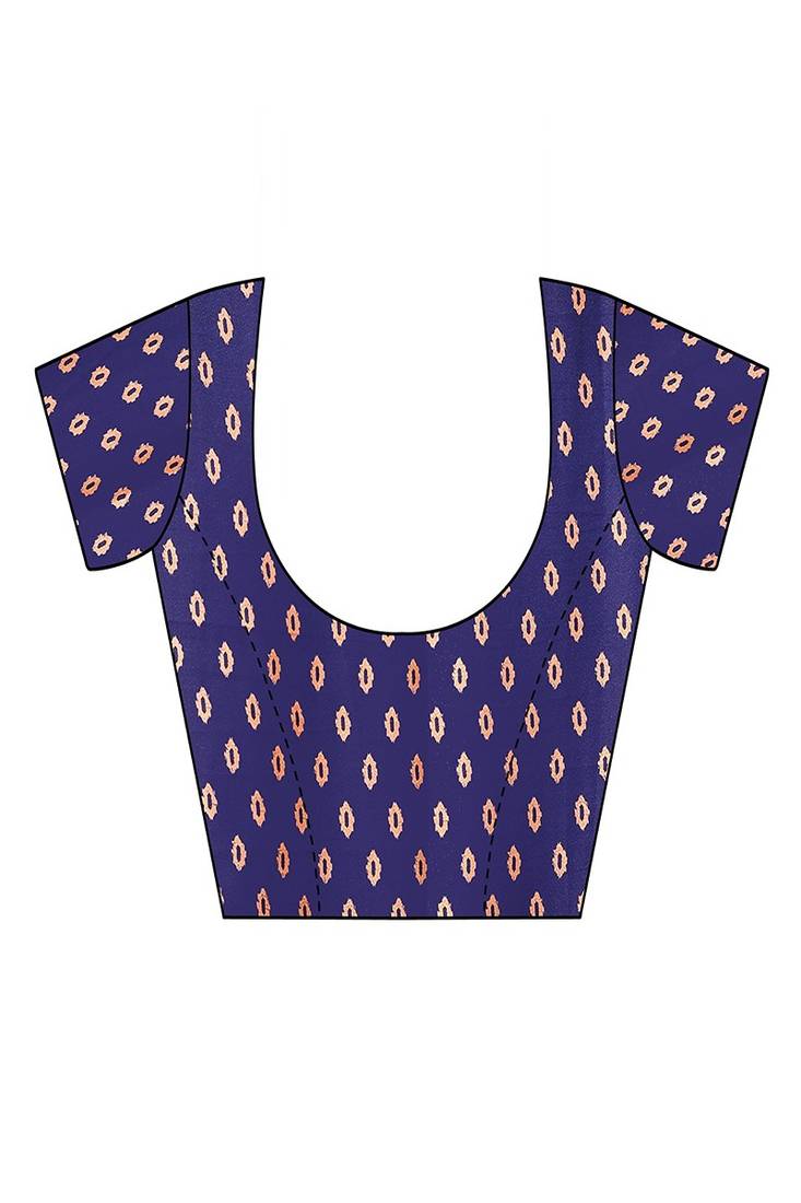 blue printed, blocked printed daily wear chiffon, georgette saree with blouse