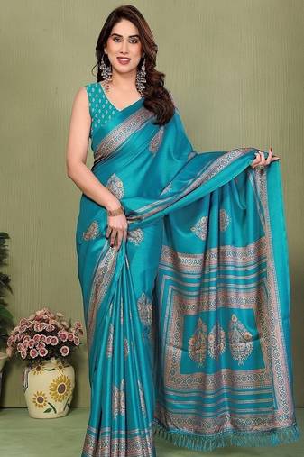 green printed, blocked printed daily wear chiffon, georgette saree with blouse