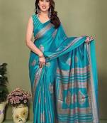 green printed, blocked printed daily wear chiffon, georgette saree with blouse
