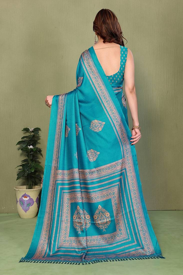 green printed, blocked printed daily wear chiffon, georgette saree with blouse