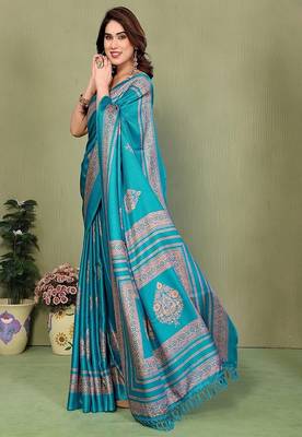 green printed, blocked printed daily wear chiffon, georgette saree with blouse 3