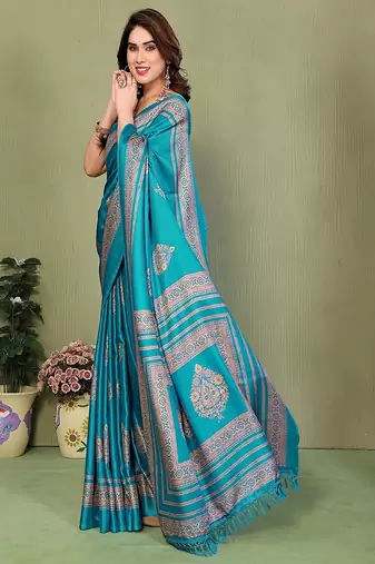 green printed, blocked printed daily wear chiffon, georgette saree with blouse