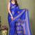 blue printed, blocked printed daily wear chiffon, georgette saree with blouse