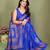 blue printed, blocked printed daily wear chiffon, georgette saree with blouse