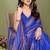 blue printed, blocked printed daily wear chiffon, georgette saree with blouse