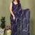 light_navy_blue printed striped leheria chiffon, georgette saree with blouse 
