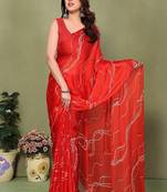 red printed striped leheria chiffon, georgette saree with blouse 
