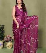 wine printed striped leheria chiffon, georgette saree with blouse 