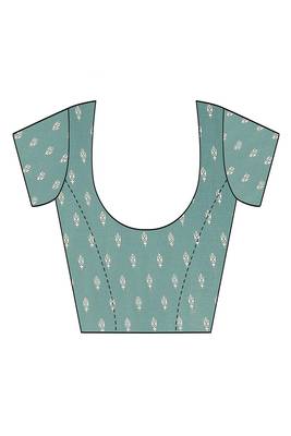 teal printed, blocked printed hand batik chiffon, georgette saree with blouse 5