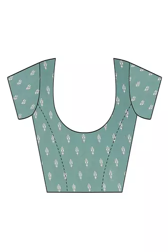 teal printed, blocked printed hand batik chiffon, georgette saree with blouse