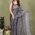 grey printed, blocked printed hand batik chiffon, georgette saree with blouse