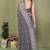 grey printed, blocked printed hand batik chiffon, georgette saree with blouse