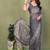 grey printed, blocked printed hand batik chiffon, georgette saree with blouse