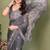 grey printed, blocked printed hand batik chiffon, georgette saree with blouse