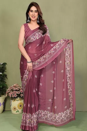 peach printed, blocked printed hand batik chiffon, georgette saree with blouse