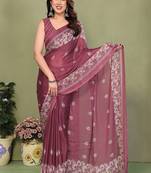 peach printed, blocked printed hand batik chiffon, georgette saree with blouse