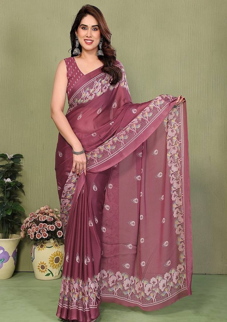 peach printed, blocked printed hand batik chiffon, georgette saree with blouse