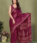 wine printed, blocked daily wear chiffon georgette saree with blouse