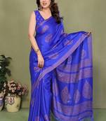 dark_royal_blue printed, blocked daily wear chiffon georgette saree with blouse