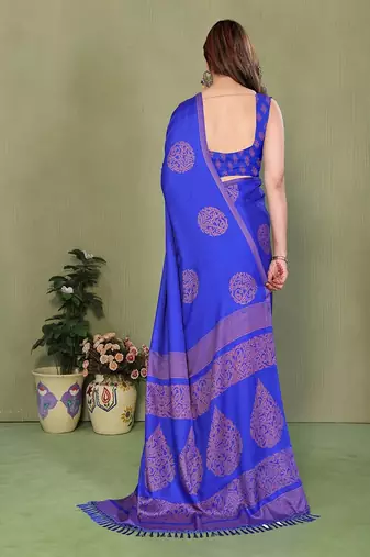 dark_royal_blue printed, blocked daily wear chiffon georgette saree with blouse