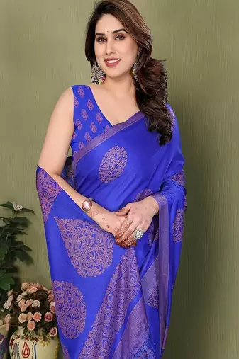 dark_royal_blue printed, blocked daily wear chiffon georgette saree with blouse