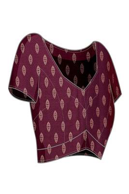 wine printed, blocked daily wear chiffon georgette saree with blouse 5