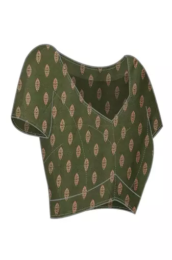 olive printed, blocked daily wear chiffon georgette saree with blouse