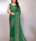 green printed bandhani chiffon self design saree with blouse 